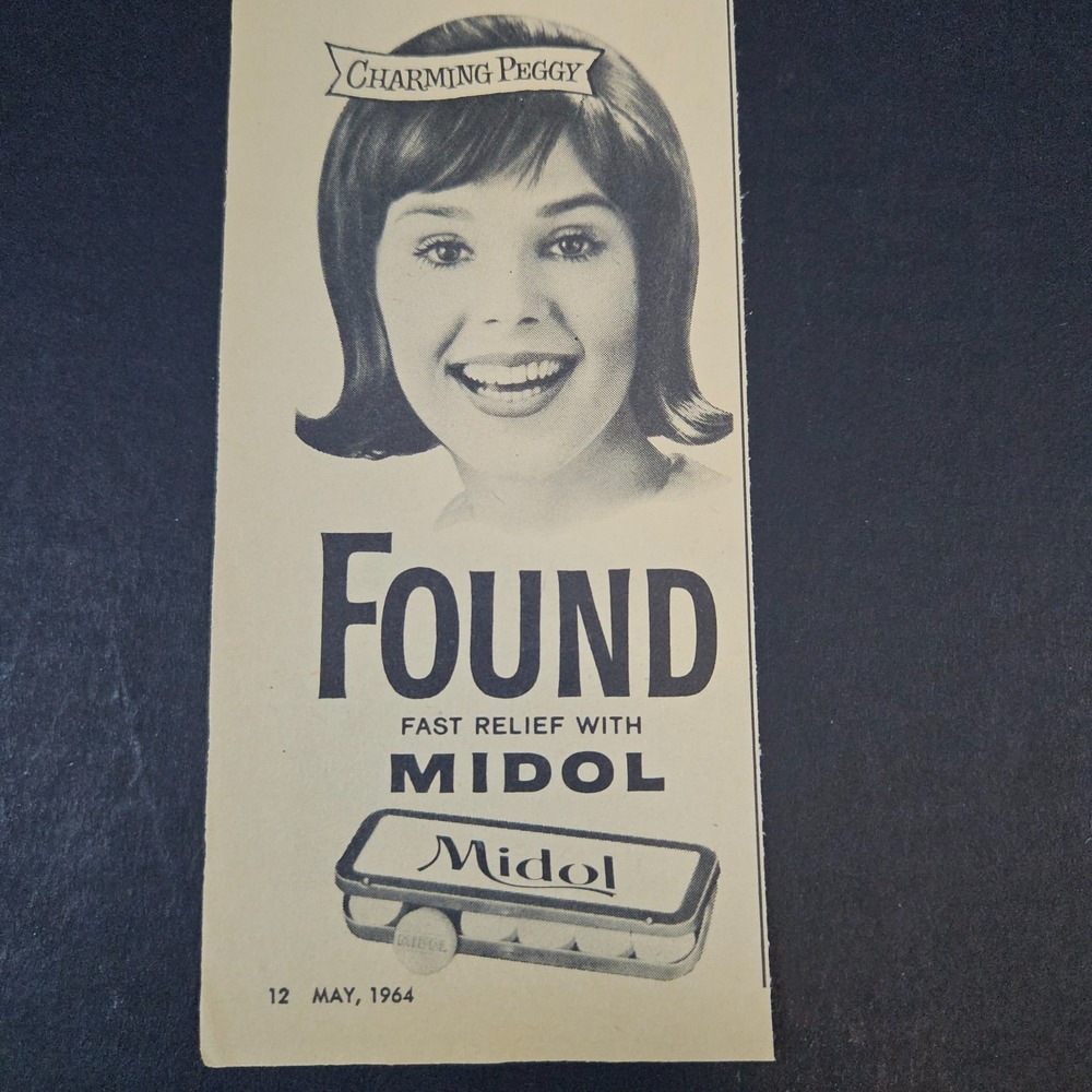 1964 Midol Vintage Print Ad Poor Charming Peggy Periodic Pain Relief New York